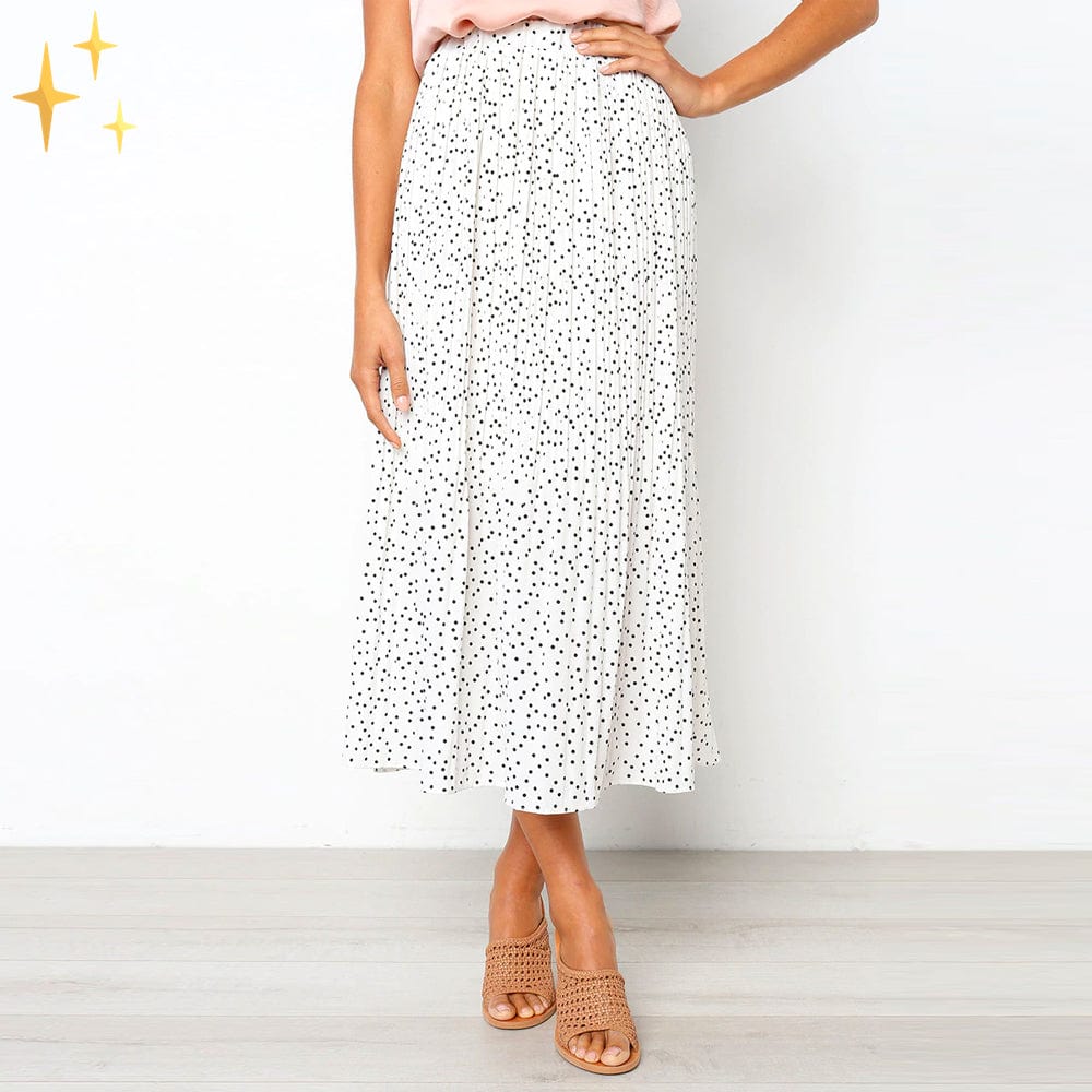 Dam Midi Kjol Prickmönster Elastiskt Midjeband Högkvalitativt Tyg 11