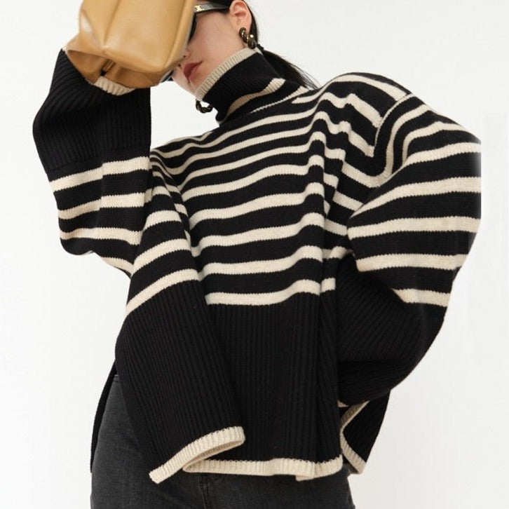 Variant image for Kvinnors Turtleneck Tröja Randig Vinter Lätt Andningsbart Tyg-1