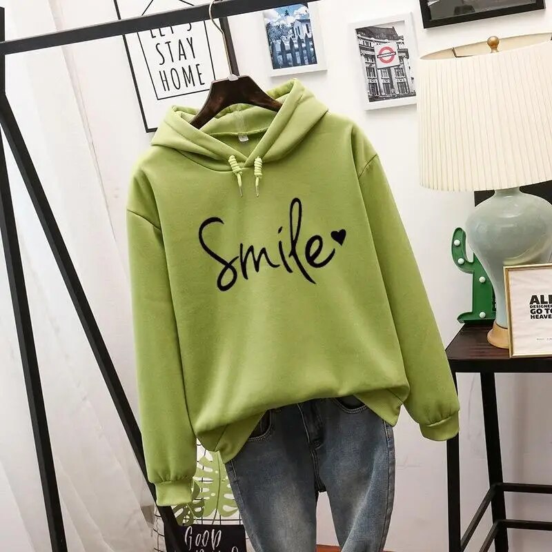 Dam Hoodie med Leende Design Mjuk Tyg 10