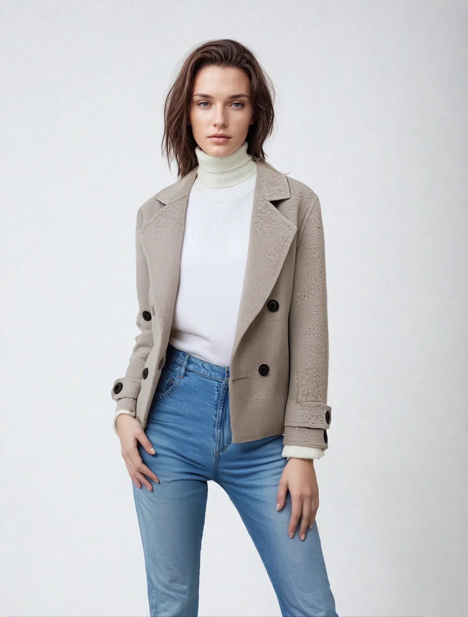 Dam Blazer Dubbelknäppt Högkvalitativt Tyg Elegant Design-6