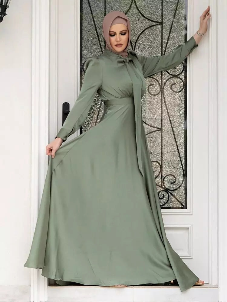 Kvinnors Kaftanklänning A-Linje Satin Lång Modell-4