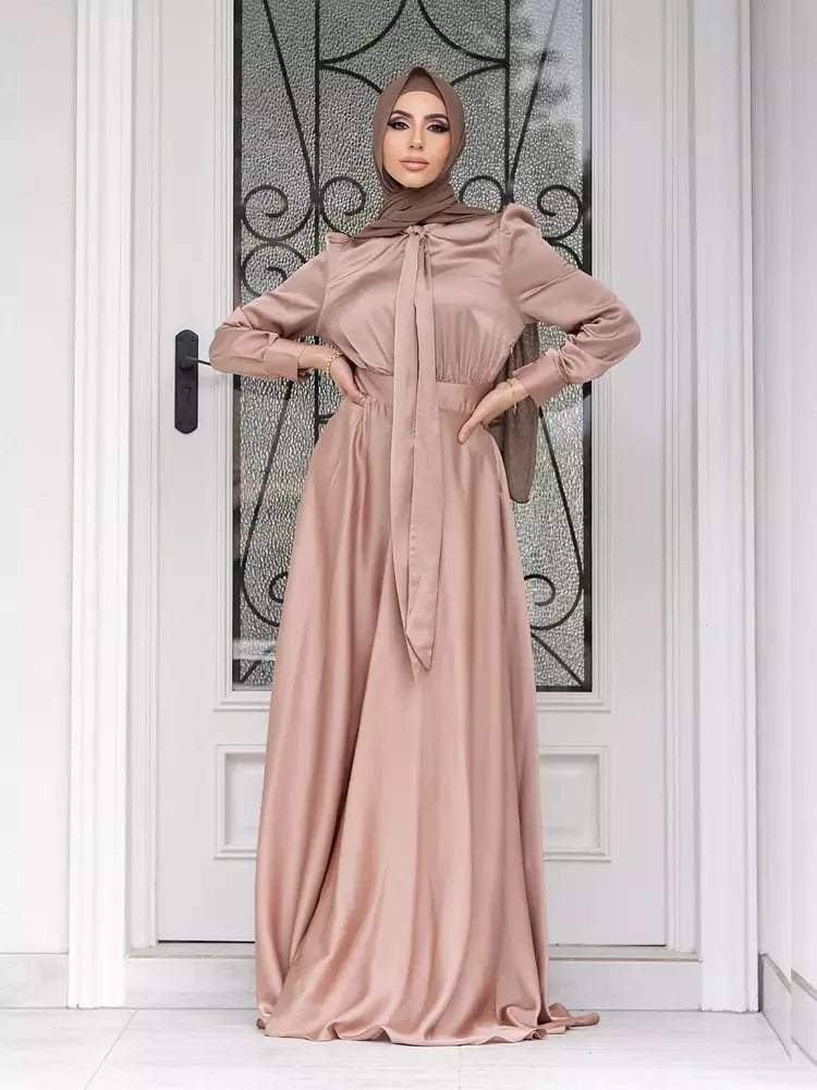 Kvinnors Kaftanklänning A-Linje Satin Lång Modell-6