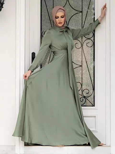 Variant image for Kvinnors Kaftanklänning A-Linje Satin Lång Modell-6