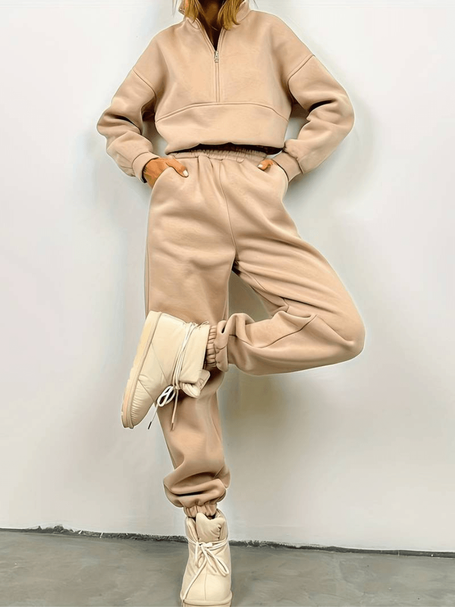 Damset med Dragkedja och Joggingbyxor i Mjuk Tyg-2