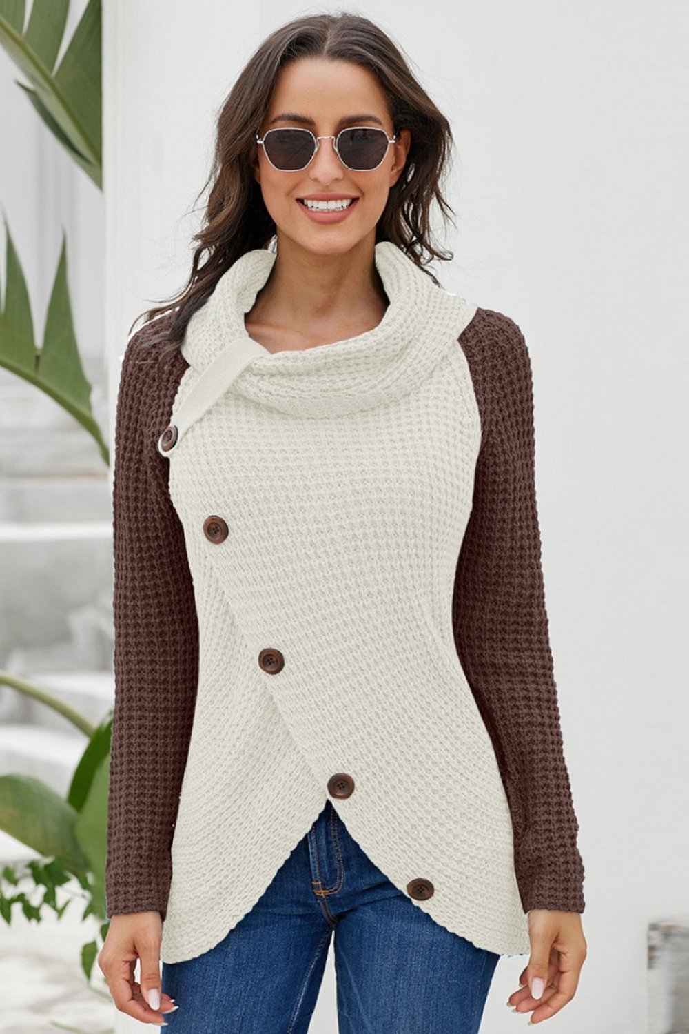 Dam Asymmetrisk Cardigan Mjuk Bomull Polyester-3