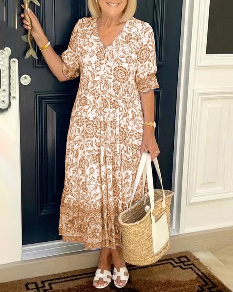 Dam Maxiklänning Boho Blommönster Lätt Tyg Sommar-2