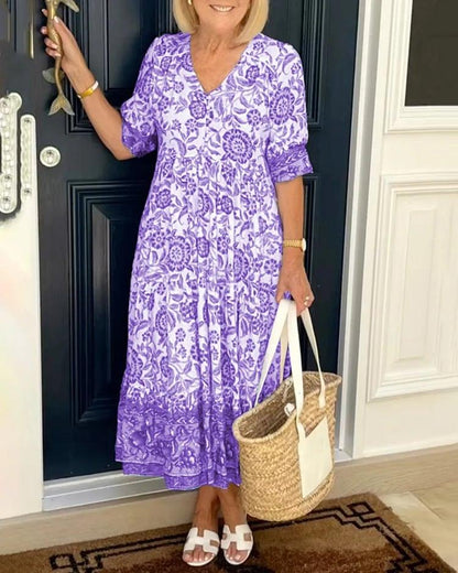 Variant image for Dam Maxiklänning Boho Blommönster Lätt Tyg Sommar-19