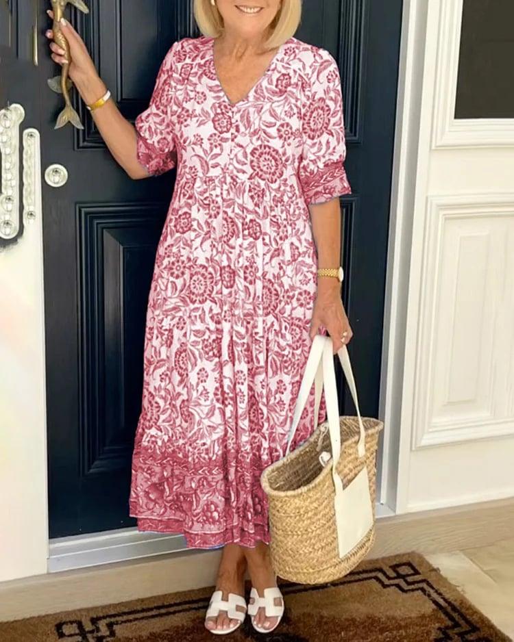 Variant image for Dam Maxiklänning Boho Blommönster Lätt Tyg Sommar-25