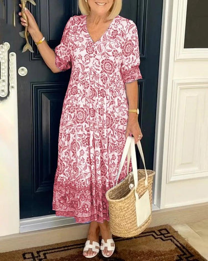 Variant image for Dam Maxiklänning Boho Blommönster Lätt Tyg Sommar-25