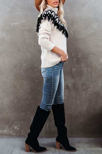 Dam Turtleneck Tröja Broderad Frans Akryl-5