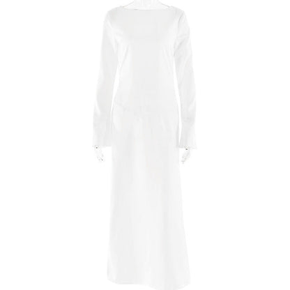 Variant image for Kvinnors Ankel-lång Klänning O-hals Satin Hög Midja-4