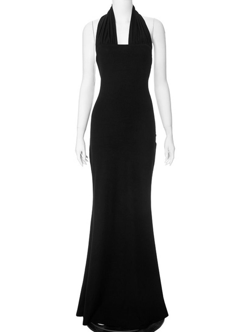 Dam Maxiklänning Axelfri Halter Design Polyester Spandex-5