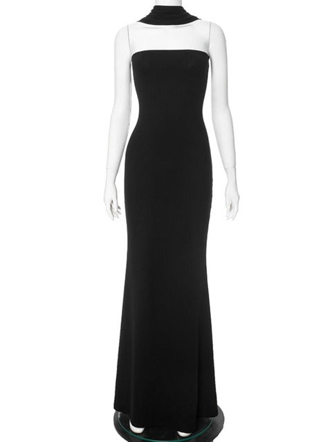 Dam Maxiklänning Axelfri Halter Design Polyester Spandex-6