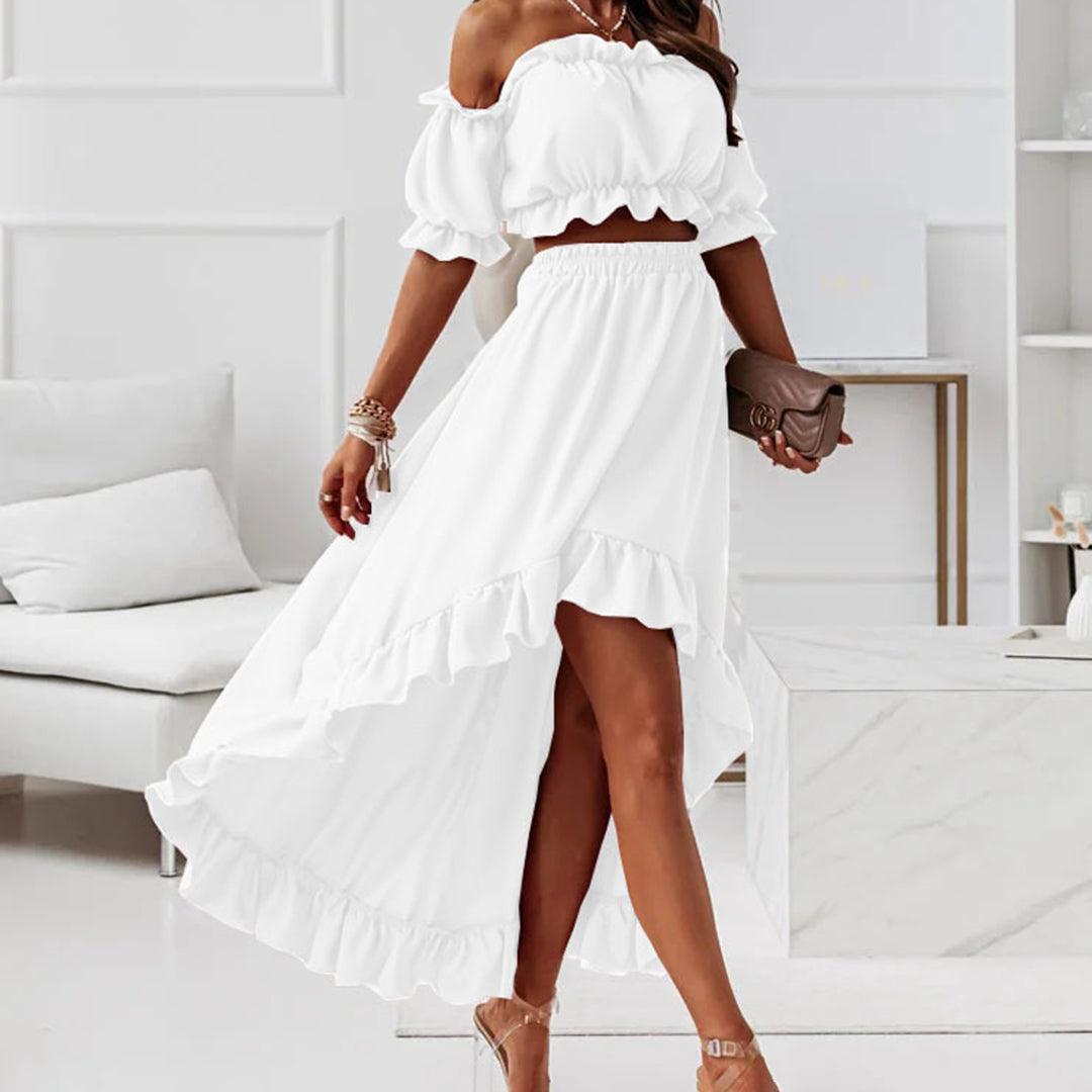 Kvinnors Off-Shoulder Set Lång Kjol Mjuk Tyg-6