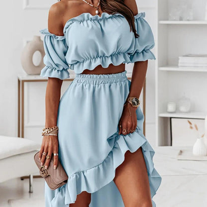 Variant image for Kvinnors Off-Shoulder Set Lång Kjol Mjuk Tyg-13