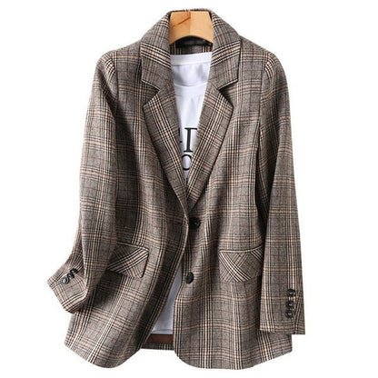 Kvinnors Rutig Blazer Långärmad Polyester Syntetfiber 1