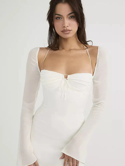 Kvinnor Klänning Spaghetti-bärare Nät Polyester Elastan 4