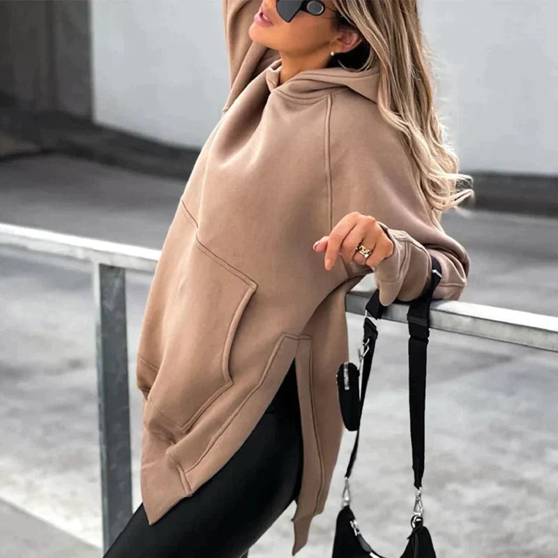 Dam Hoodie Raka Linjer 100% Bomull-3