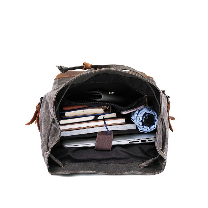 Unisex Ryggsäck Klassisk Canvas och Läder med Fack för Dator-2