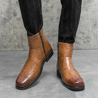 Herr Ankelstövlar Läder Snörning Gummi-2