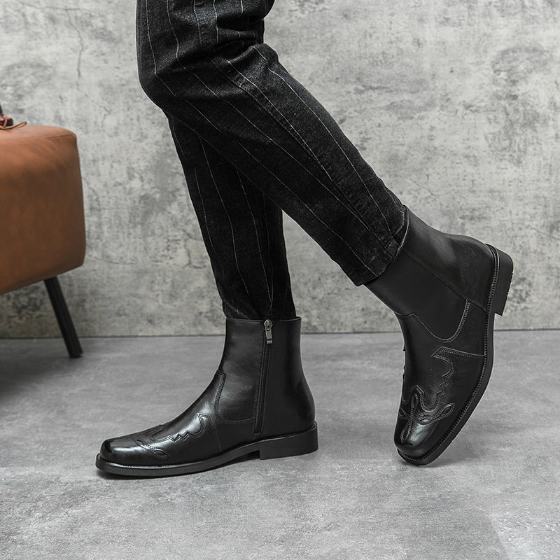 Herr Ankelstövlar Läder Snörning Gummi-4