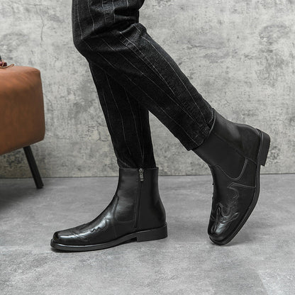 Herr Ankelstövlar Läder Snörning Gummi-4