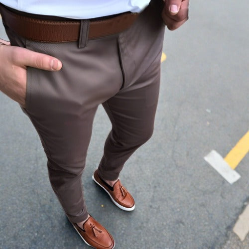 Herrbyxor Smal Passform Tygblandning Grå-3