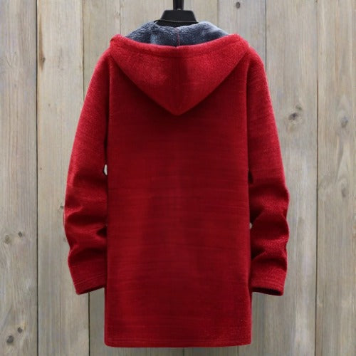 Lång Kofta Dam Rymlig Bomull med Huv och Sidofickor-3