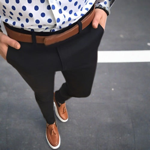 Herrbyxor Smal Passform Tygblandning Grå-4