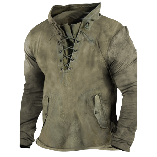 Dam Hoodie Vintage med Snörning och Sidfickor i 100% Bomull-1