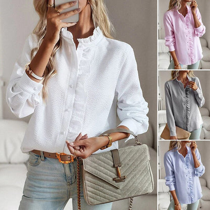 Kvinnors Skjorta Ruffles Polyester-6