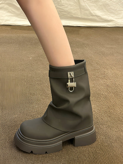 Dam Stövlar Höga Stiletthäl Syntetiskt Läder med Plattform-5