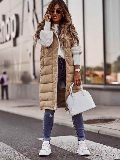 Kvinnors Lång Gilet Vadderad Polyester Bomull-6