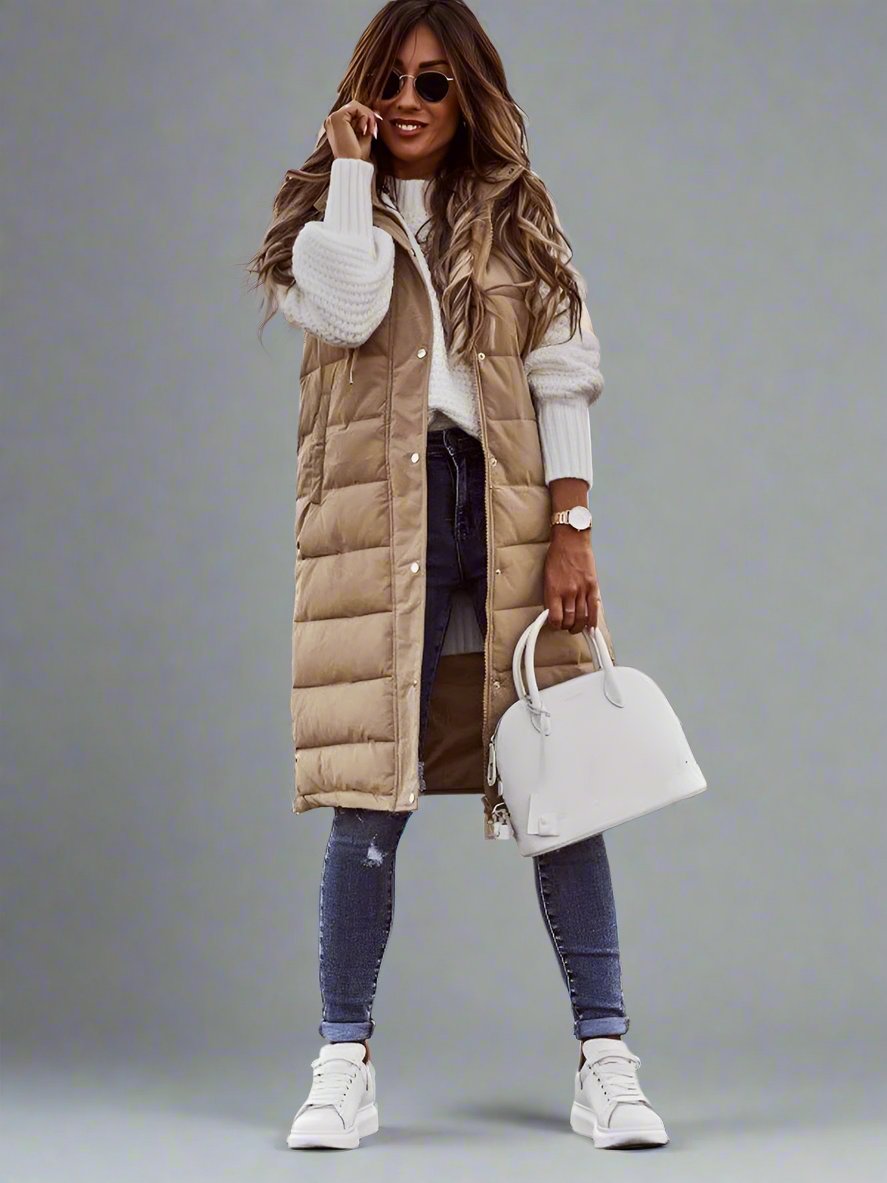 Dam Knälång Quiltad Väst Högkvalitativ Polyester-5