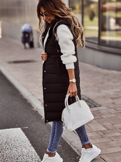 Kvinnors Lång Gilet Vadderad Polyester Bomull-4