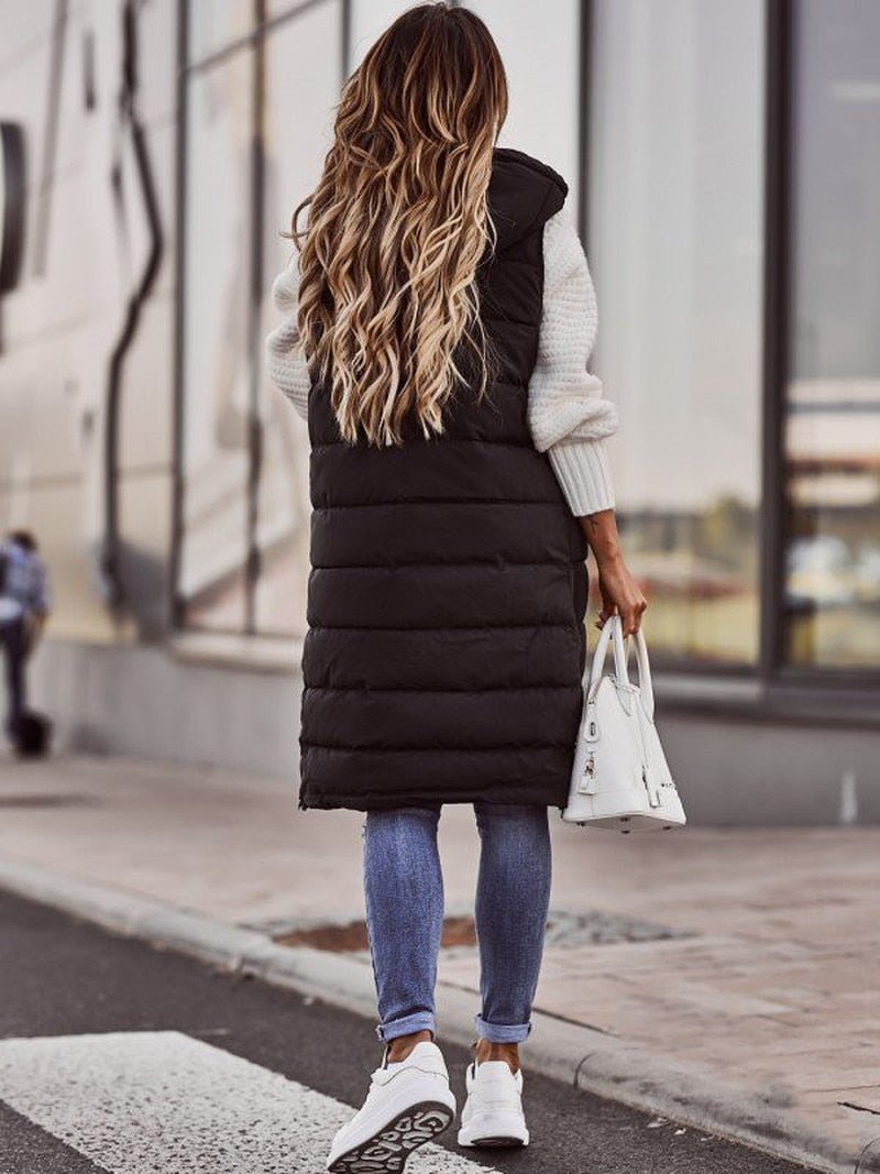 Kvinnors Lång Gilet Vadderad Polyester Bomull-2