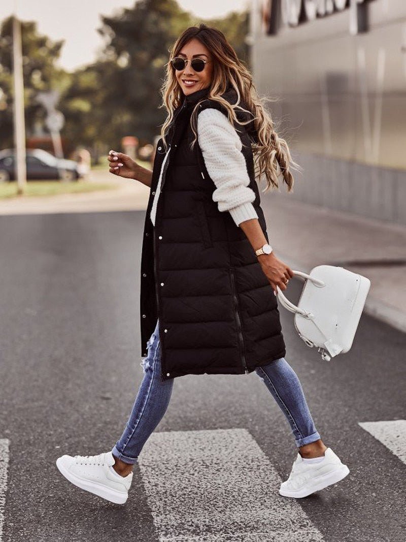 Kvinnors Lång Gilet Vadderad Polyester Bomull-3