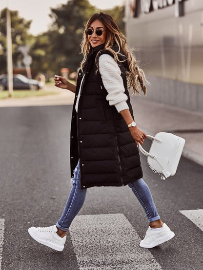 Kvinnors Lång Gilet Vadderad Polyester Bomull-3