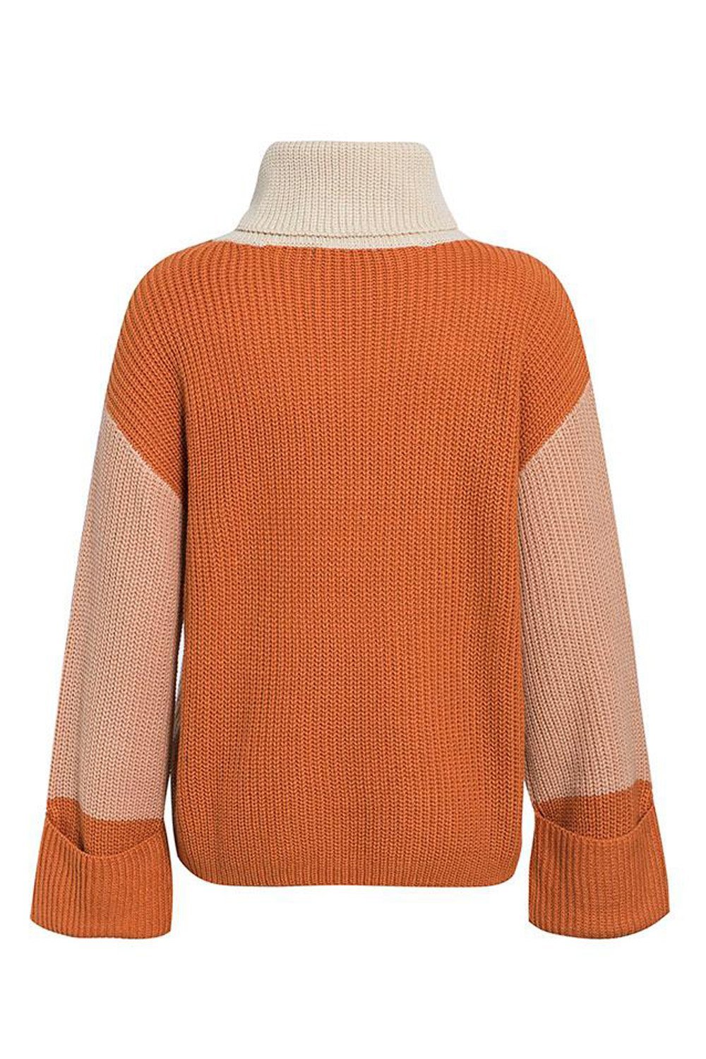 Stickad Dam Tröja Patchwork Akryl Turtleneck-5