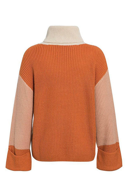 Stickad Dam Tröja Patchwork Akryl Turtleneck-5
