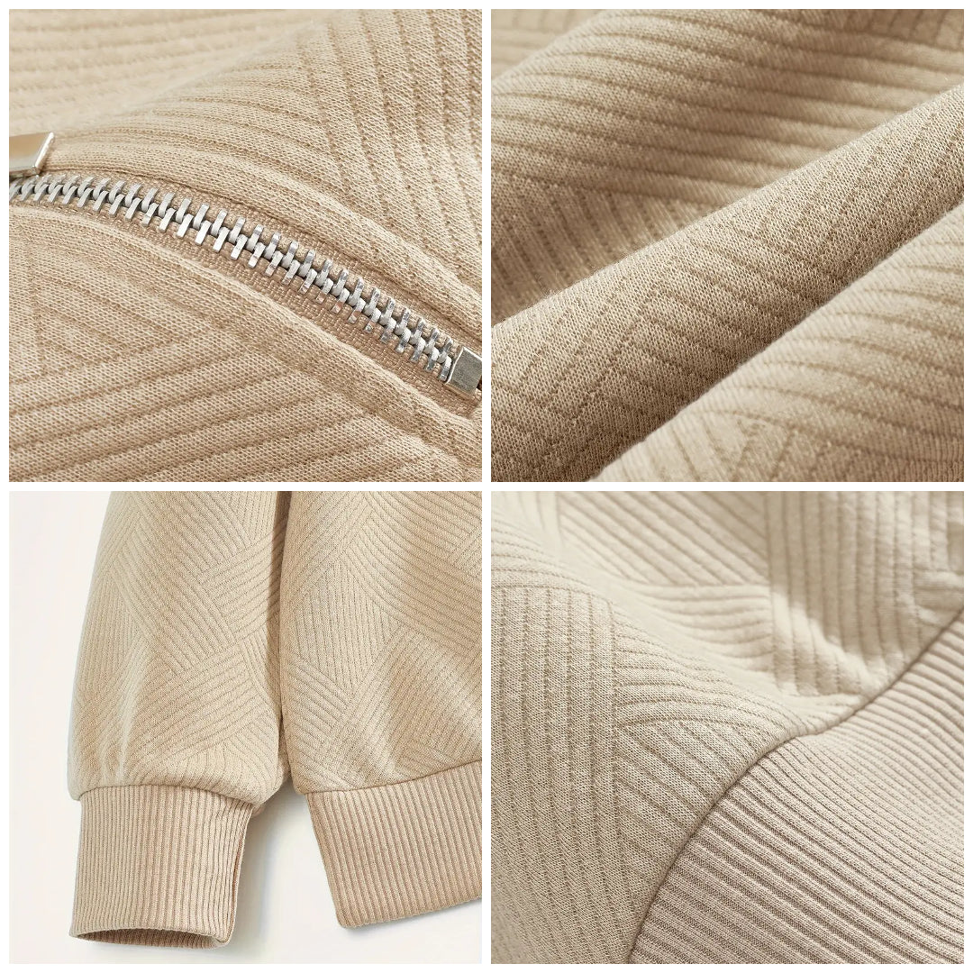 Stickad Dam Tröja Med Blixtlås Geometrisk Design Mjuk Polyesterblandning-3