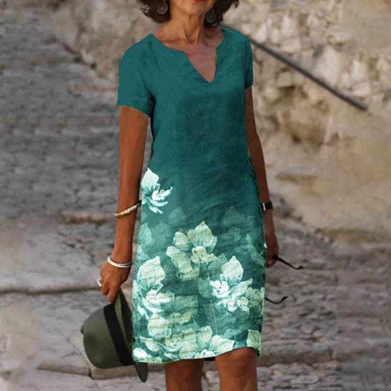 Kvinnors Lätt Klänning Blommönster Andningsbar Bomull-2
