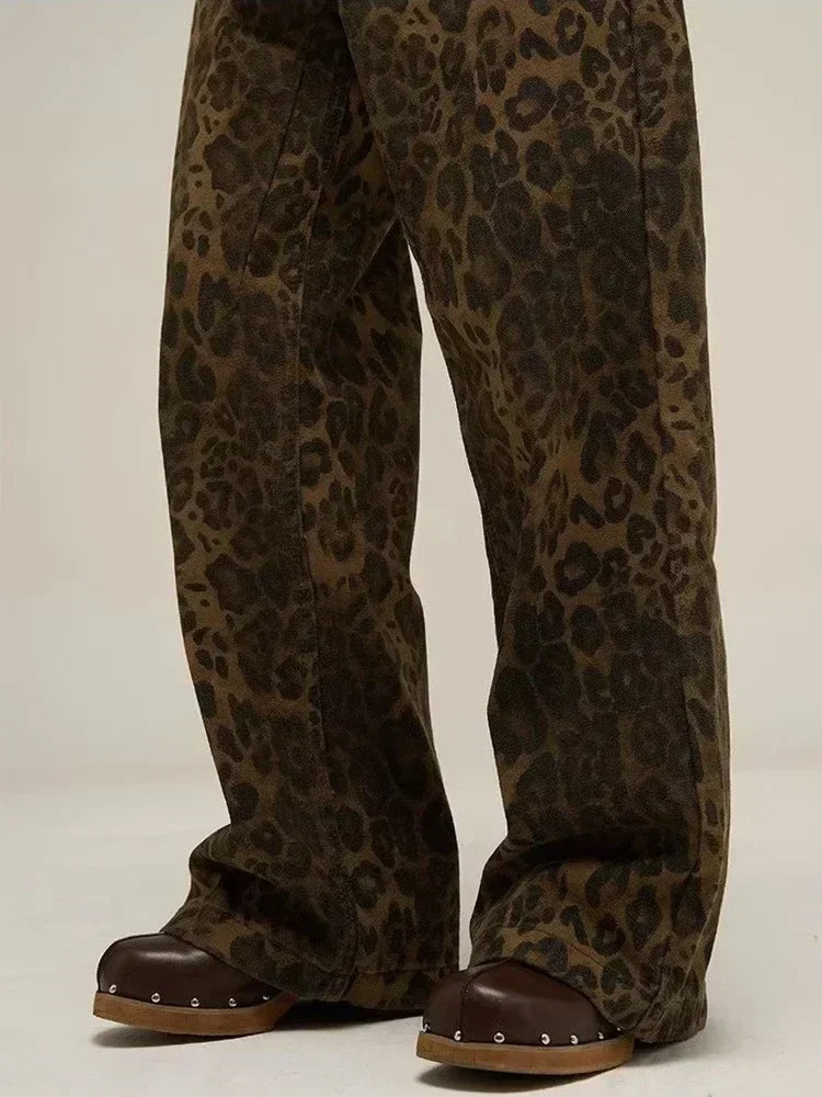 Dam Jeans Leopardmönster Låg Midja Raka Ben Bomull 6