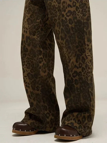 Dam Jeans Leopardmönster Låg Midja Raka Ben Bomull 6