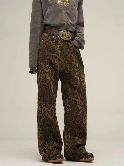 Dam Jeans Leopardmönster Låg Midja Raka Ben Bomull 7