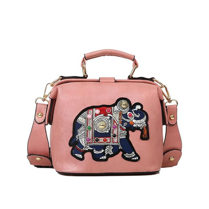Dam Crossbody Väska Unik Design PU-Läder med Broderad Elefant-2