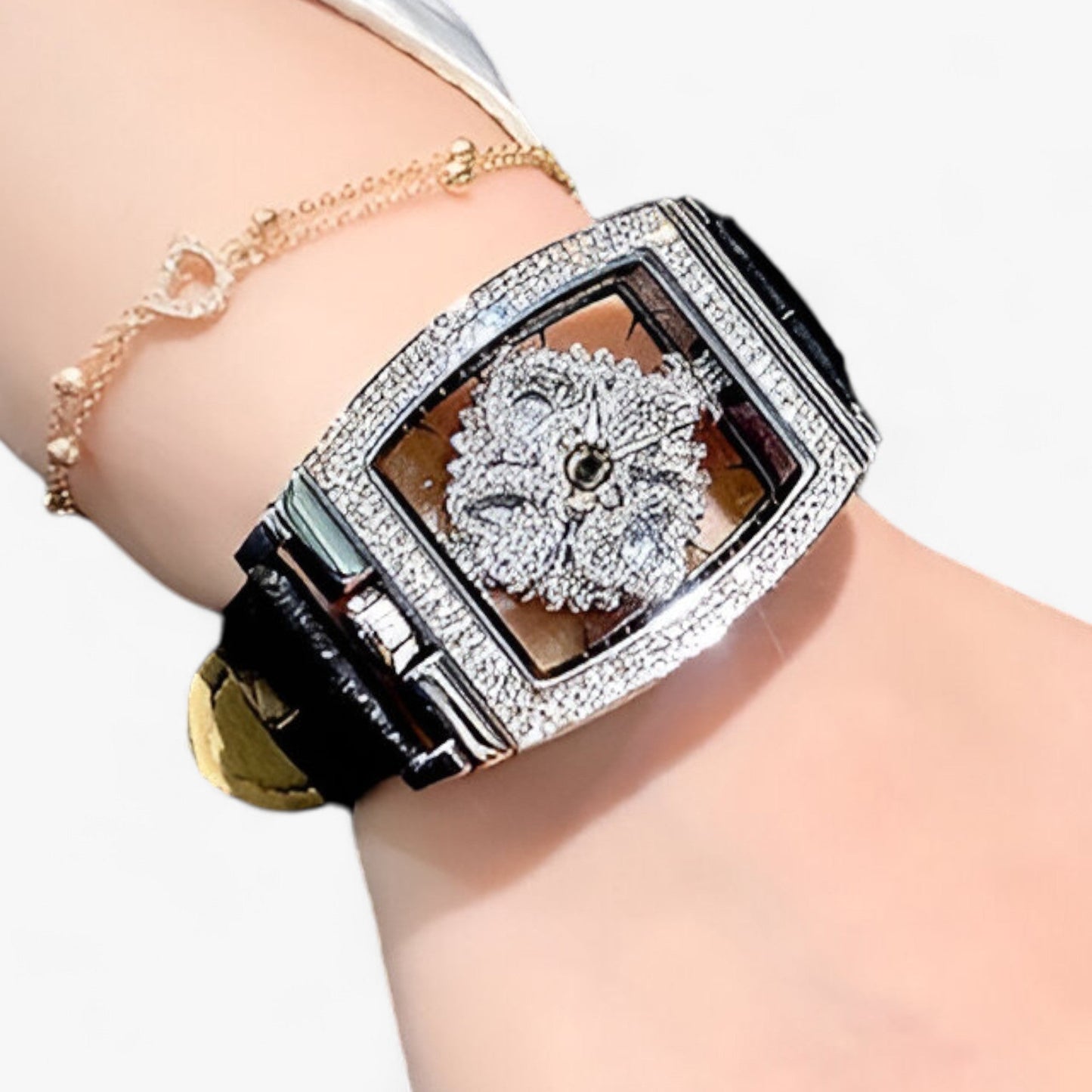 Damklocka Tonneau Skelett Läderarmband Elegant Design-2