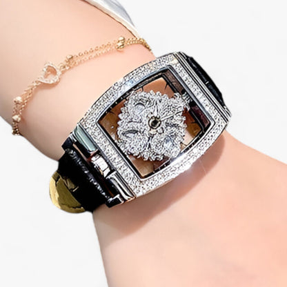 Damklocka Tonneau Skelett Läderarmband Elegant Design-2