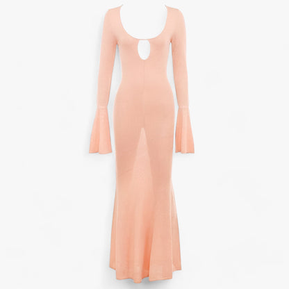Maxiklänning Dam Bodycon med U-Ringning och Långa Ärmar - Orange Polyester för Festliga Tillfällen 1