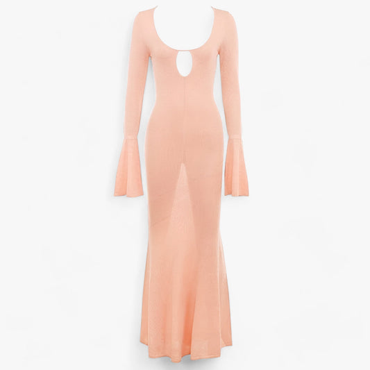 Maxiklänning Dam Bodycon med U-Ringning och Långa Ärmar - Orange Polyester för Festliga Tillfällen 1